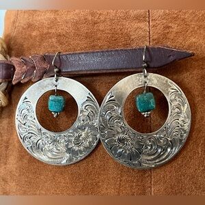 Kelly Mcrae engraved sterling silver & turquoise earrings